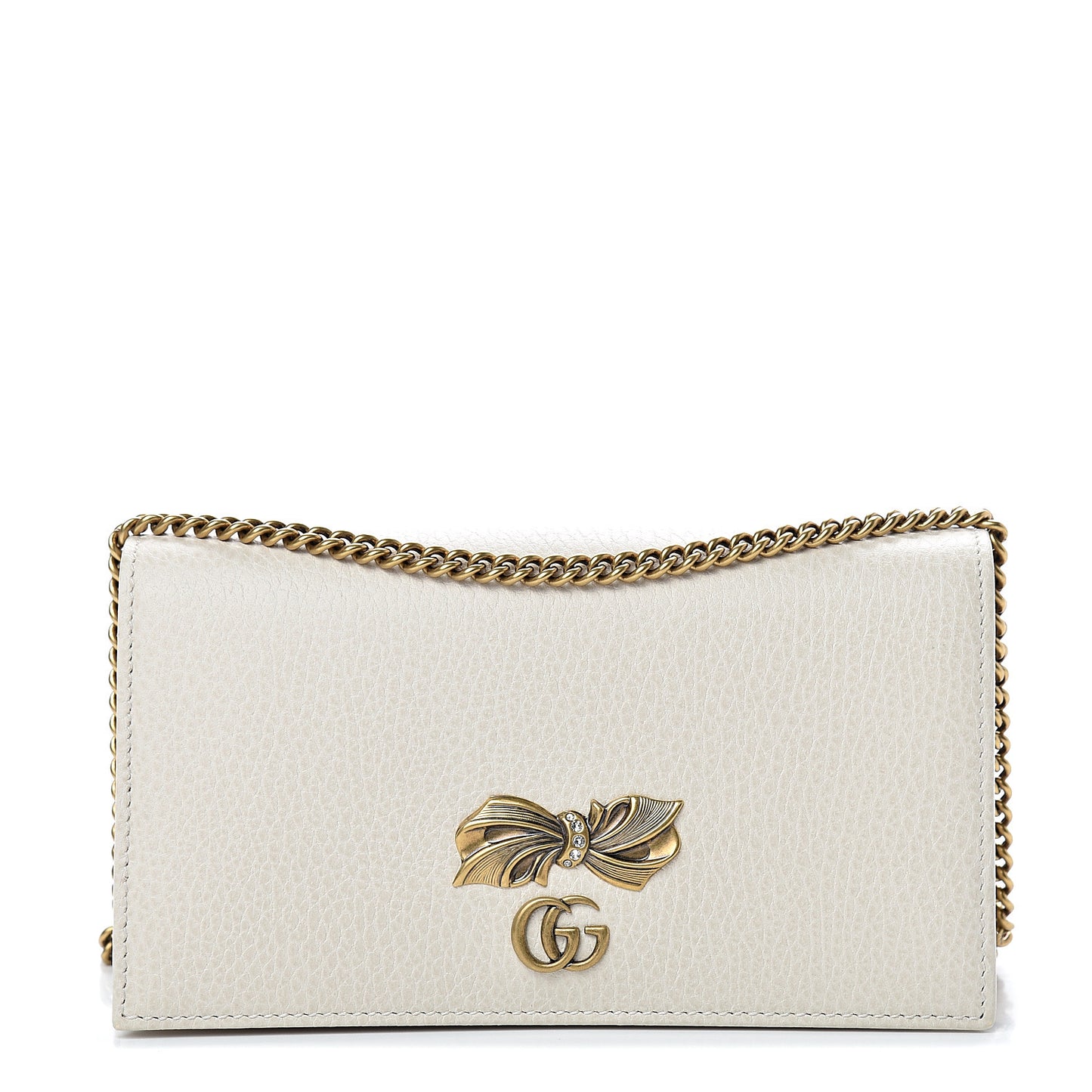 Calfskin GG Marmont Bow Chain Wallet White