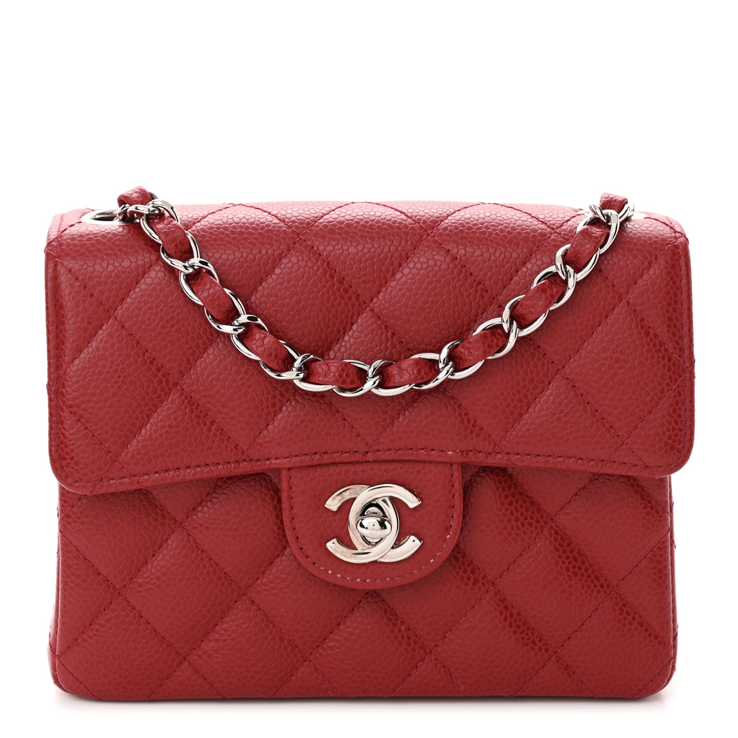 Caviar Quilted Mini Square Flap Red
