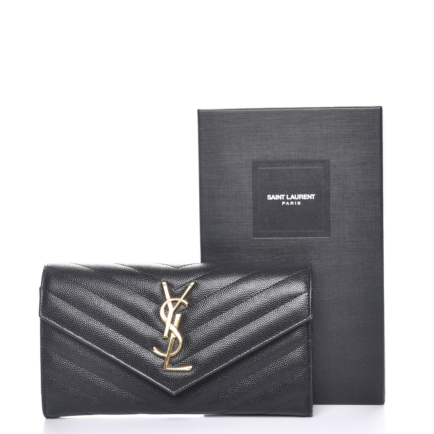 Saint Laurent Grain De Poudre Matelasse Chevron Monogram Flap Wallet Black 9 of 9