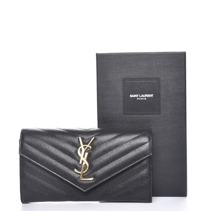 Saint Laurent Grain De Poudre Matelasse Chevron Monogram Flap Wallet Black 9 of 9