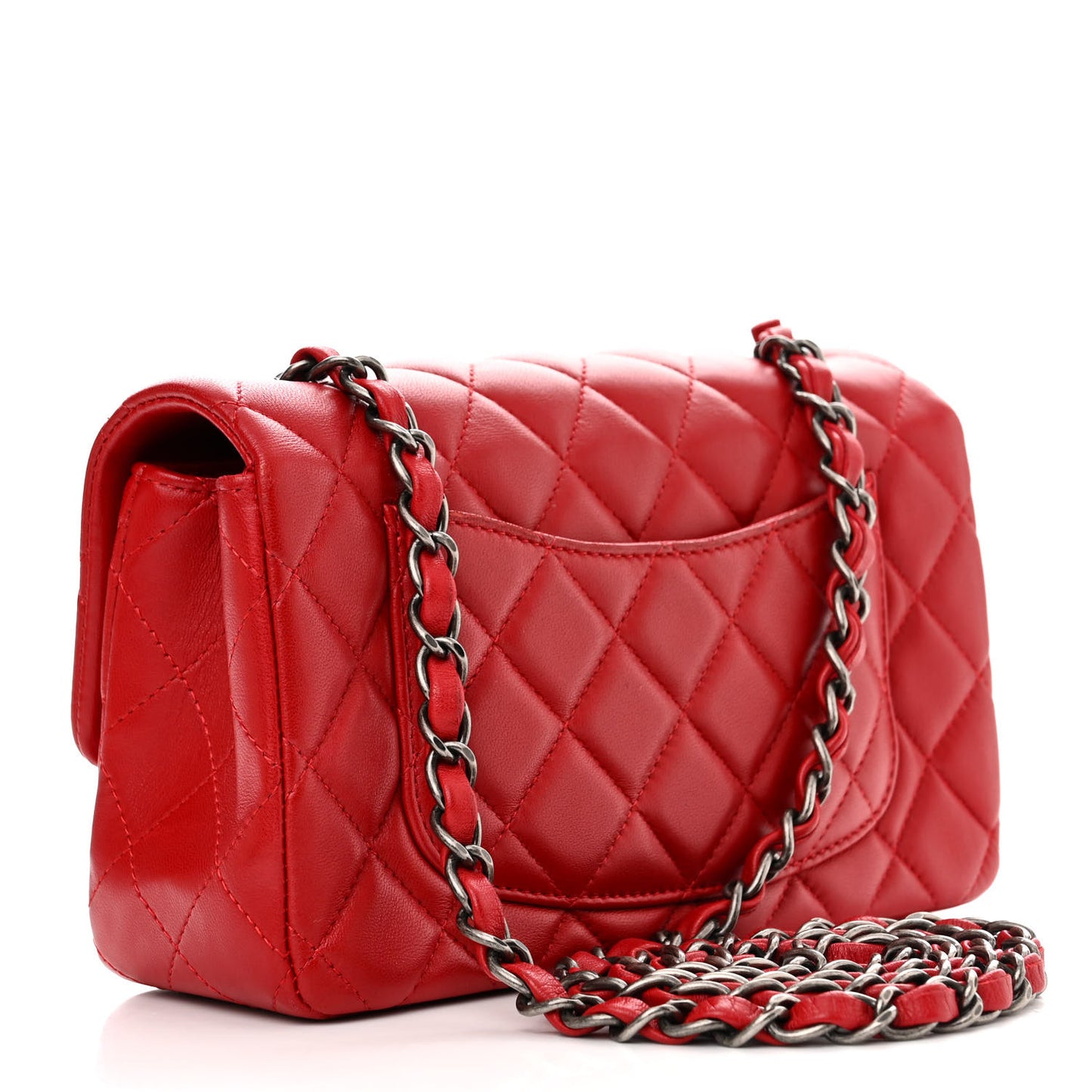Lambskin Quilted Mini Rectangular Flap Red