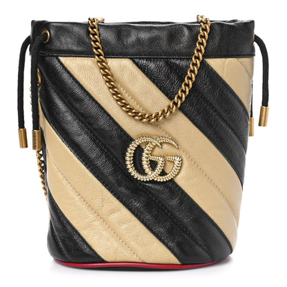Gucci Azalea Calfskin Matelasse Diagonal Patchwork Mini Torchon GG Marmont 2.0 Bucket Bag Black Beige Romantic Cerise 1 of 8