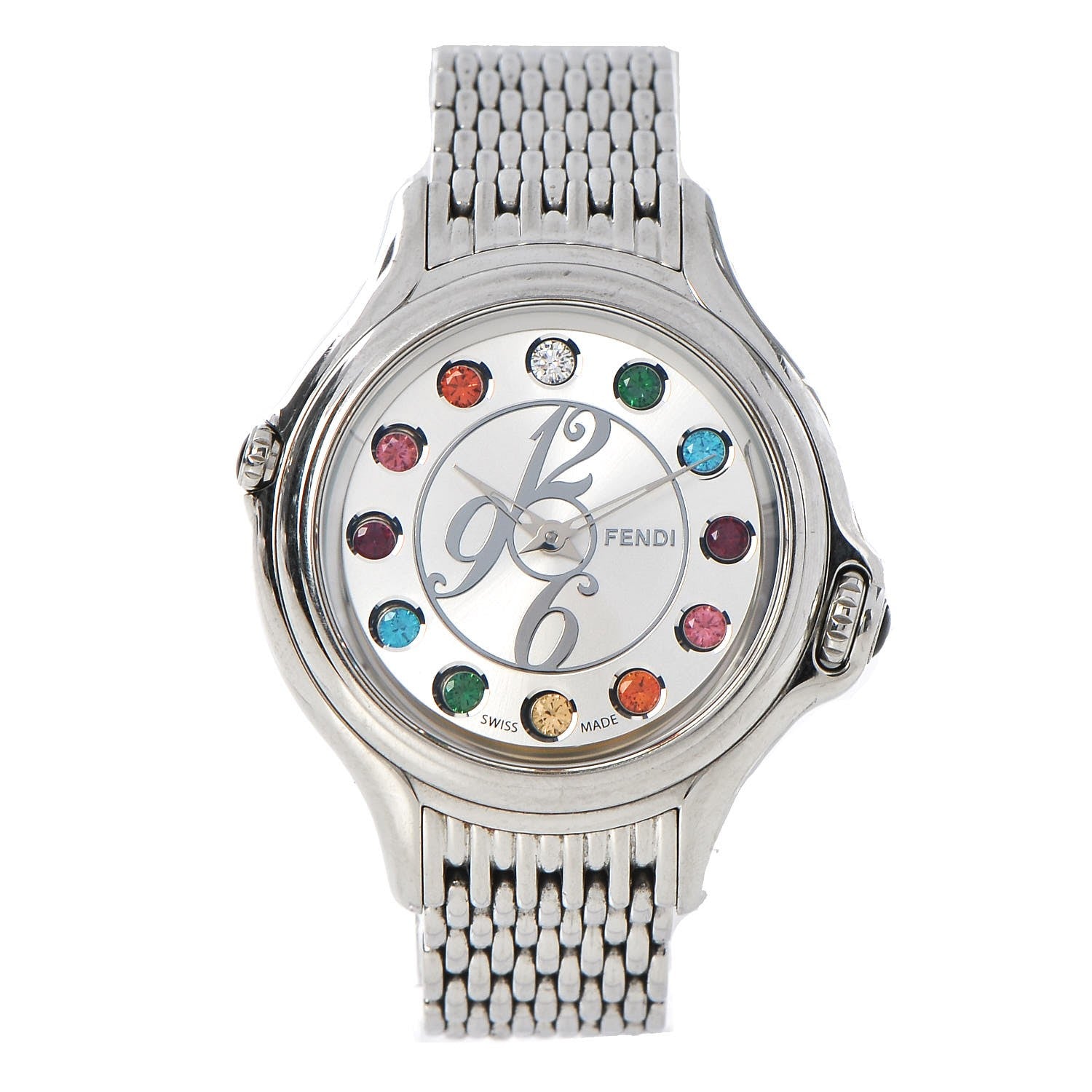 Fendi Stainless Steel Diamond Topaz 38mm Crazy Carats Rotating Gem Quartz Watch 1 of 10