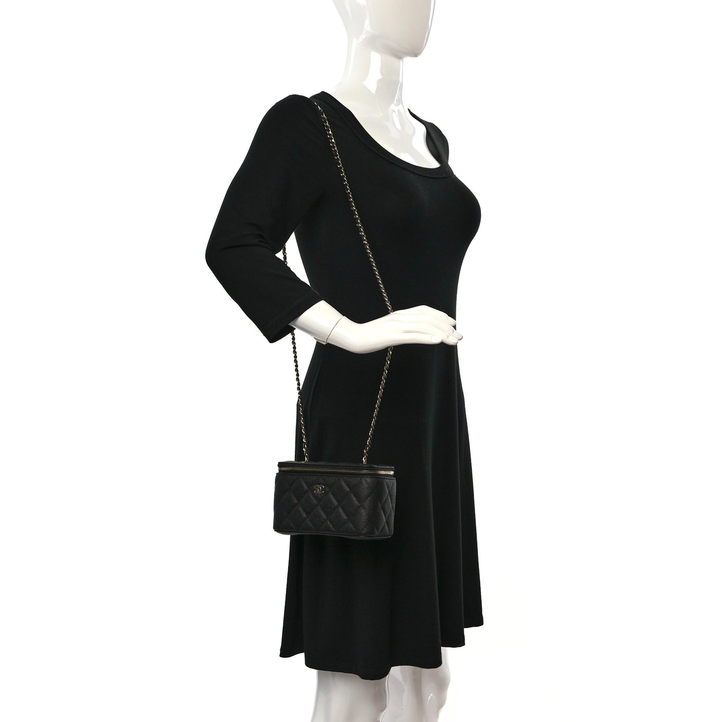 Caviar Quilted Small Vanity Case With Chain Black
