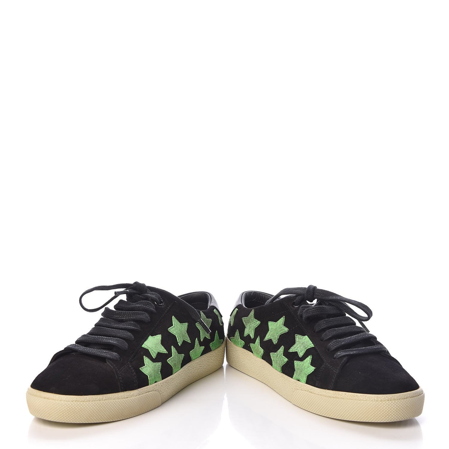 Saint Laurent Suede Star Court Sneakers 36.5 Black Green Fluo 6 of 11