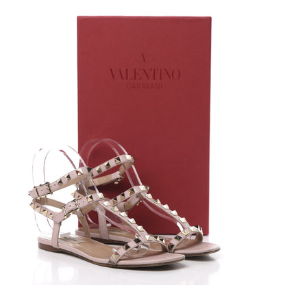 Valentino Garavani Calfskin Rockstud Ankle T-Strap Flat Sandals 35 Water Rose 16 of 16