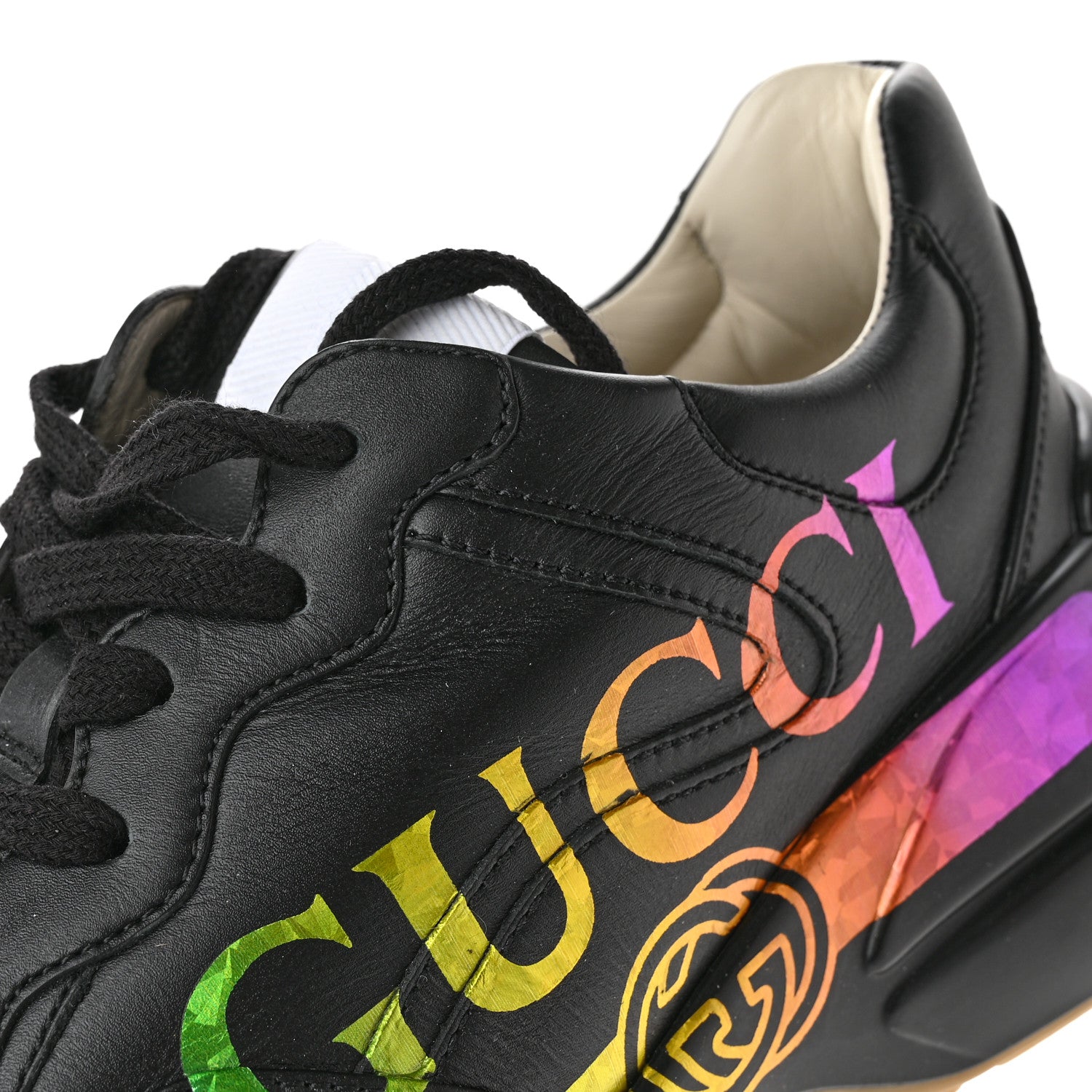 Gucci Calfskin Iridescent Logo Womens Rhyton Sneakers 40 Black 10 of 12