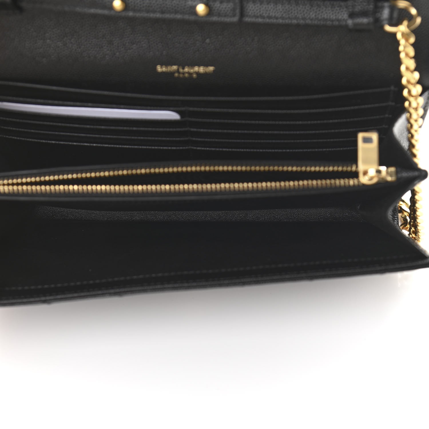 Saint Laurent Grain De Poudre Matelasse Chevron Monogram Chain Wallet Black 4 of 9