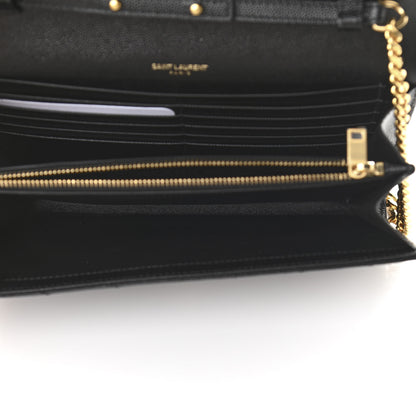Saint Laurent Grain De Poudre Matelasse Chevron Monogram Chain Wallet Black 4 of 9