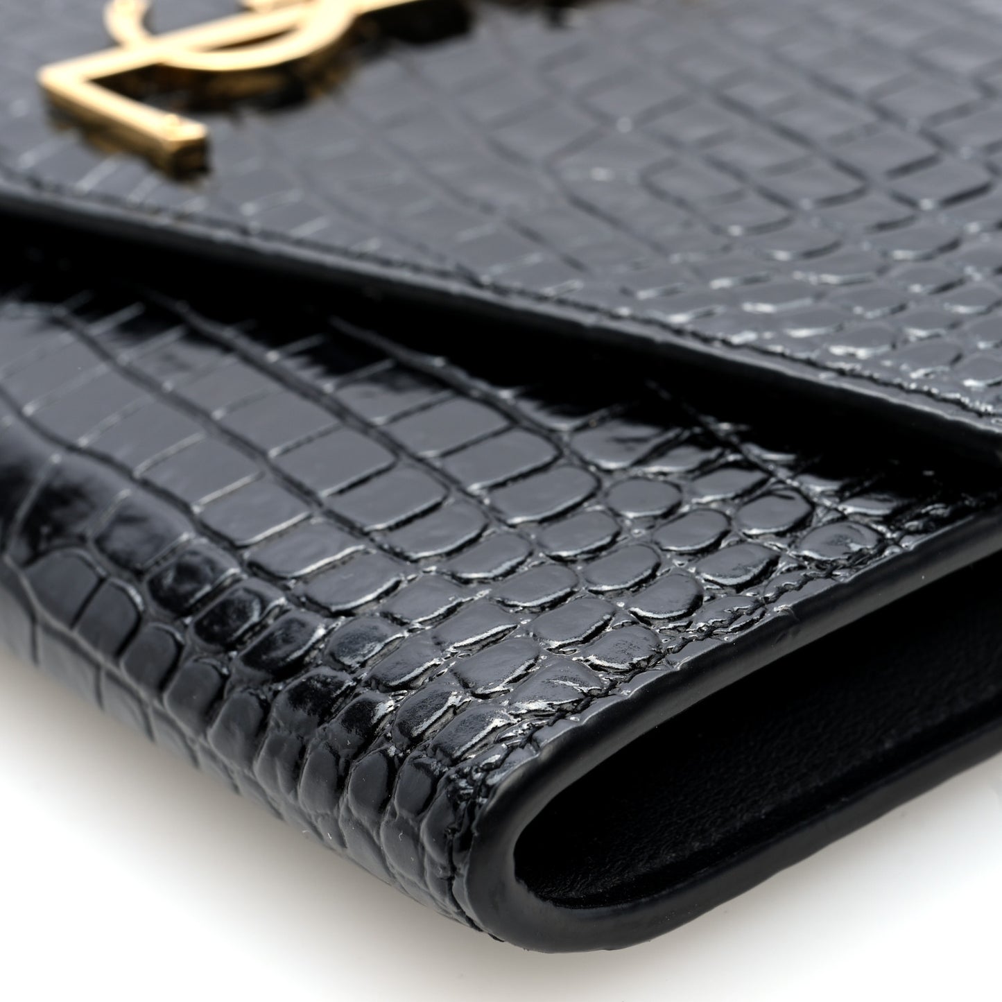 Calfskin Crocodile Embossed Monogram Uptown Chain Wallet Black