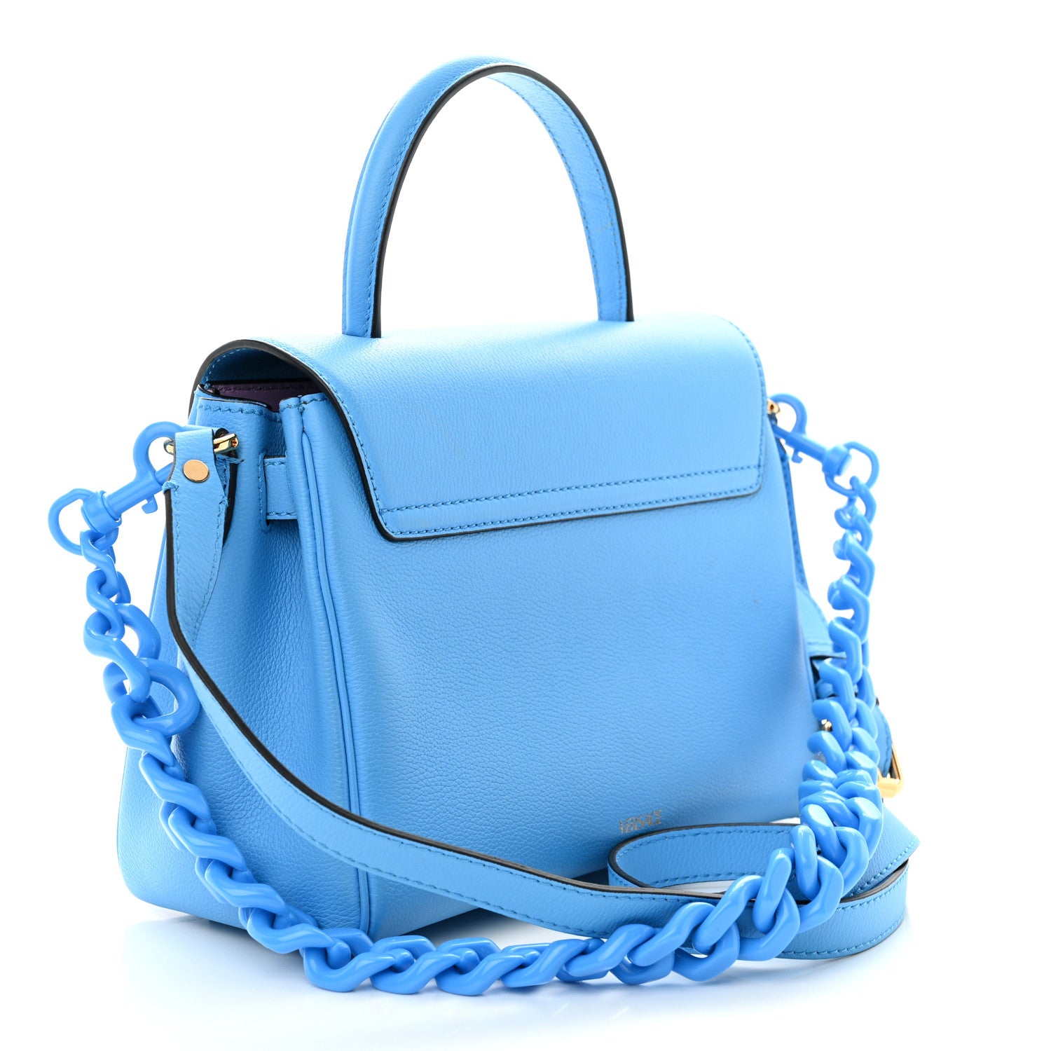Versace Calfskin Medium La Medusa Top Handle Handbag Blue 3 of 12
