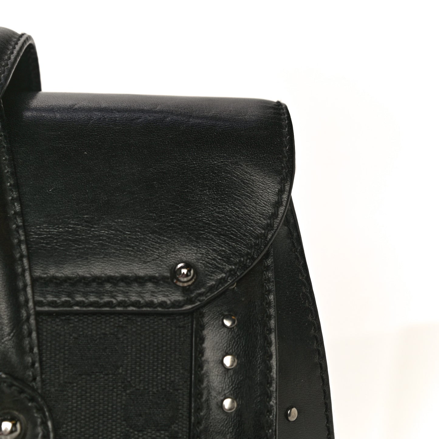 Monogram Studded Bamboo Bullet Satchel Black