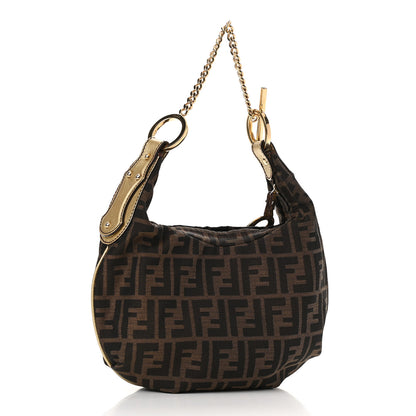 Fendi Zucca Laminated Vachetta Small Chef Chian Hobo Tobacco Bronzo 3 of 8