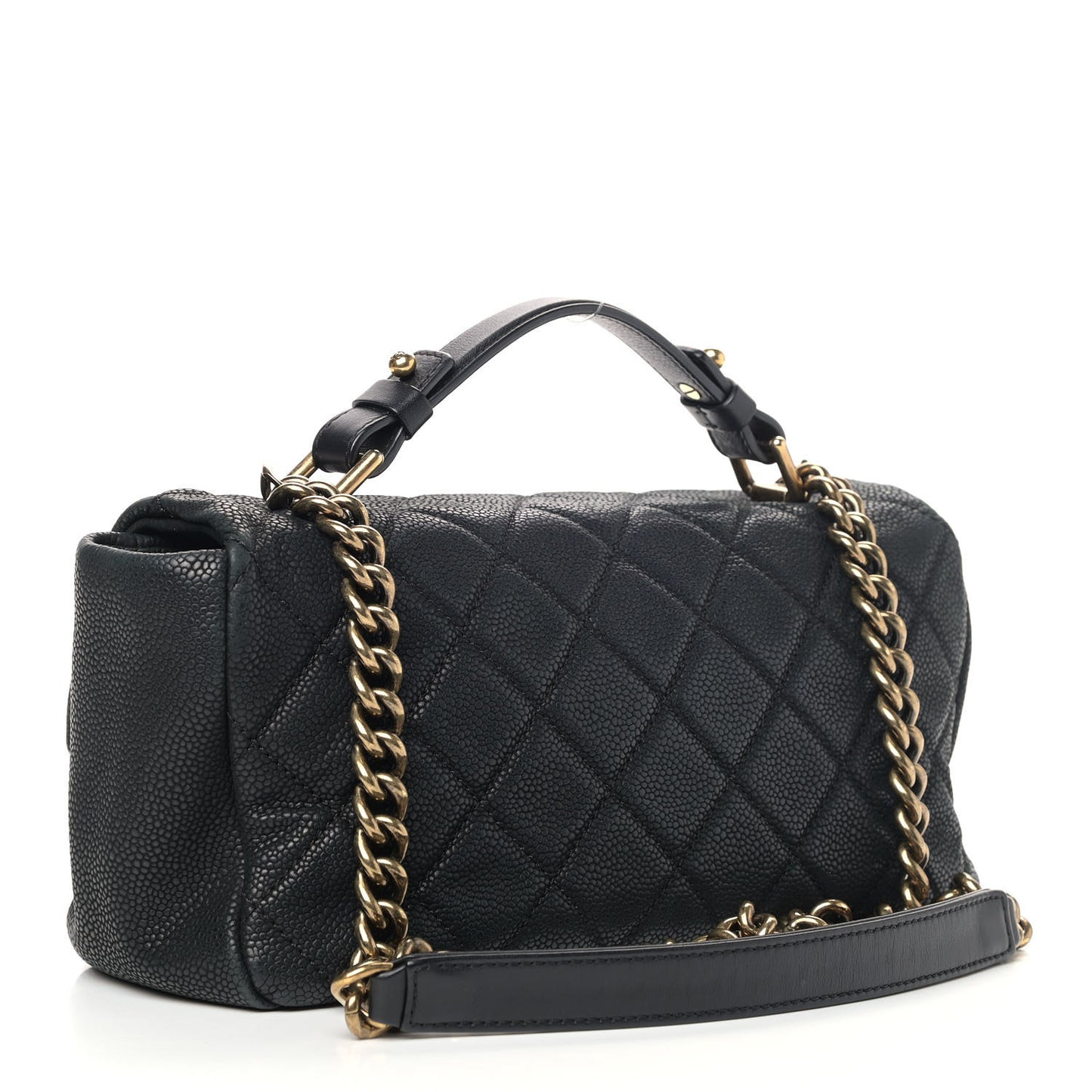 Iridescent Caviar Quilted Medium Chic Quilt Flap Black