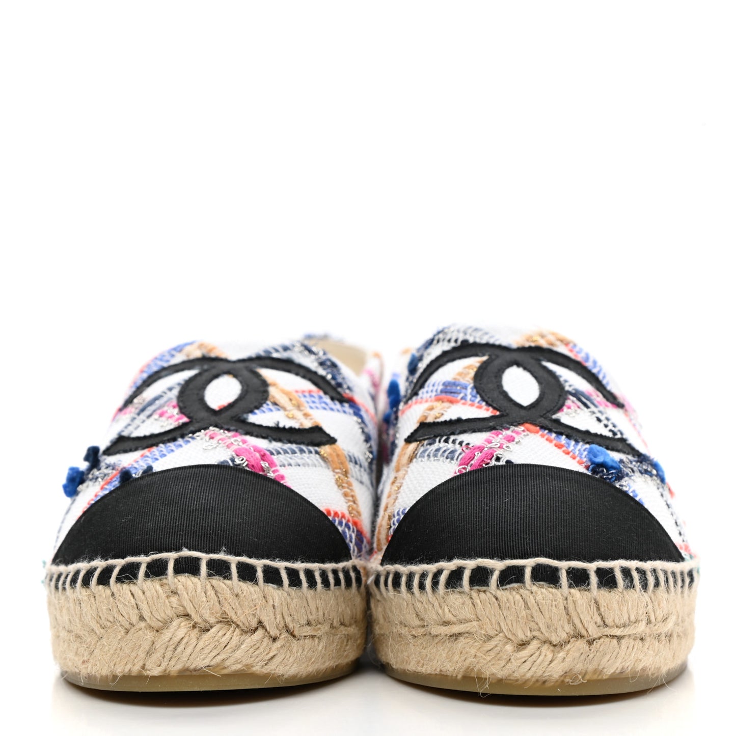 Tweed Grosgrain CC Espadrilles 37 White Blue Pink Green Black