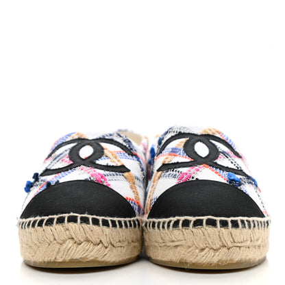 Chanel Tweed Grosgrain CC Espadrilles 37 White Blue Pink Green Black 2 of 10