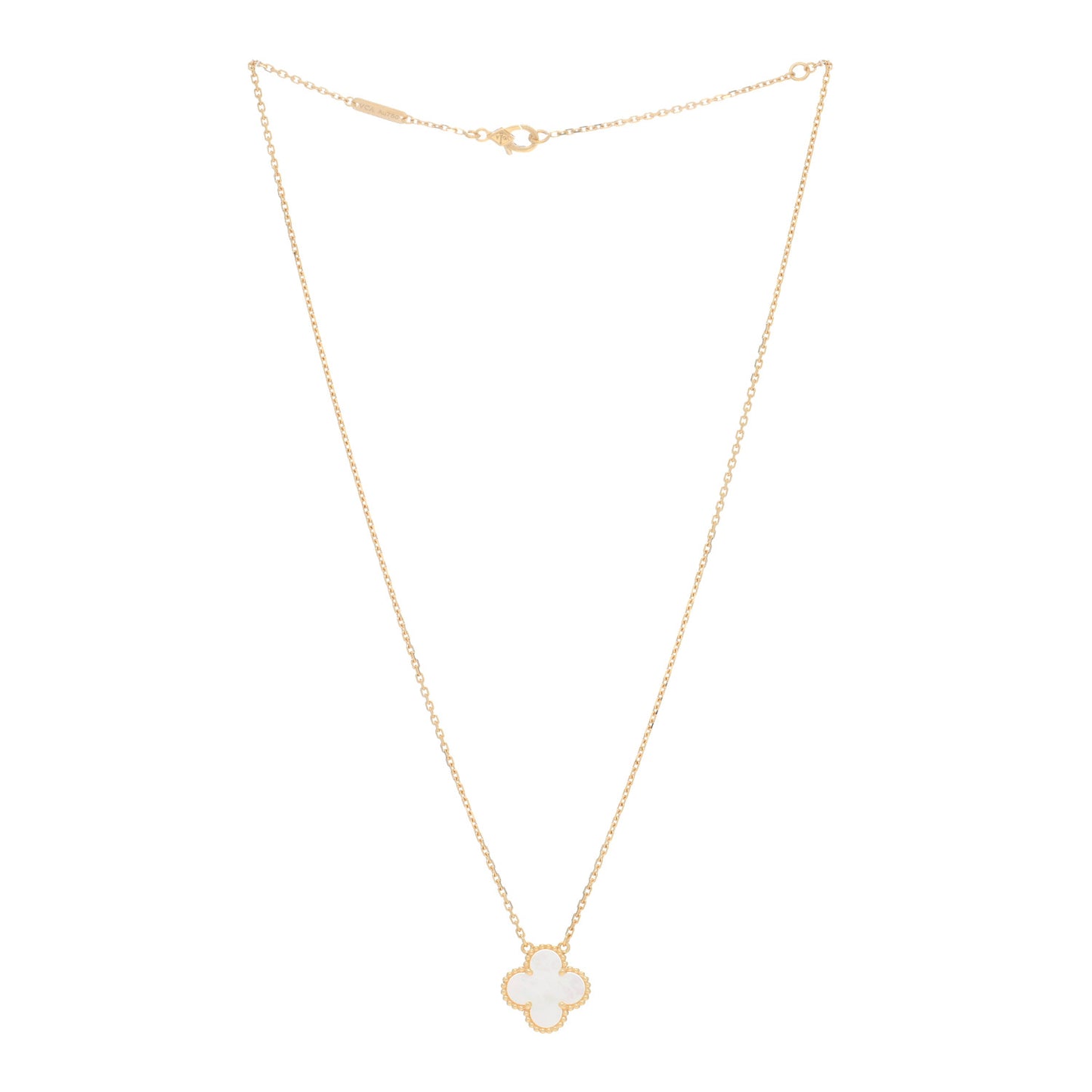 18K Yellow Gold Mother of Pearl Vintage Alhambra Pendant Necklace