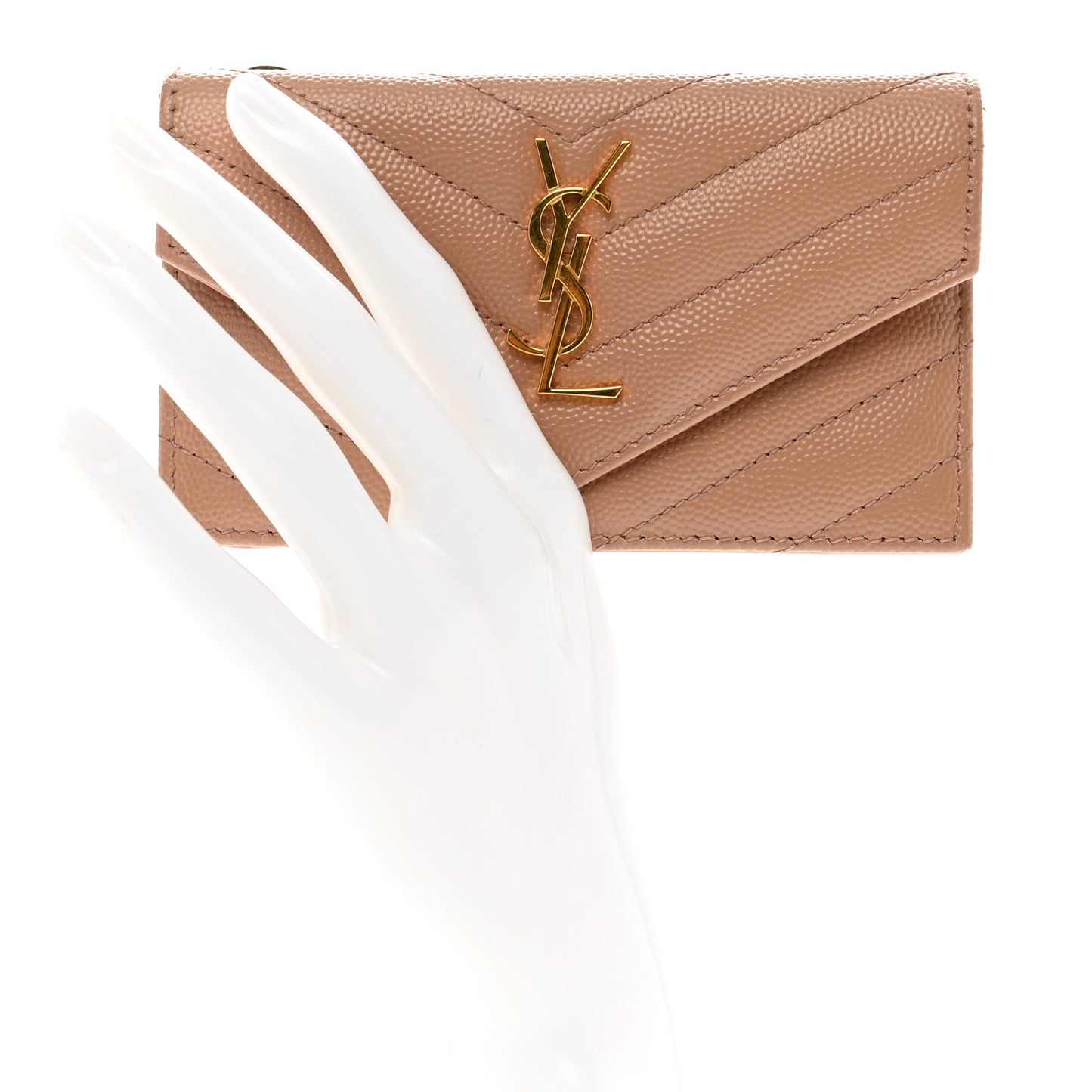 Grain De Poudre Matelasse Chevron Monogram Compact Wallet Dark Beige