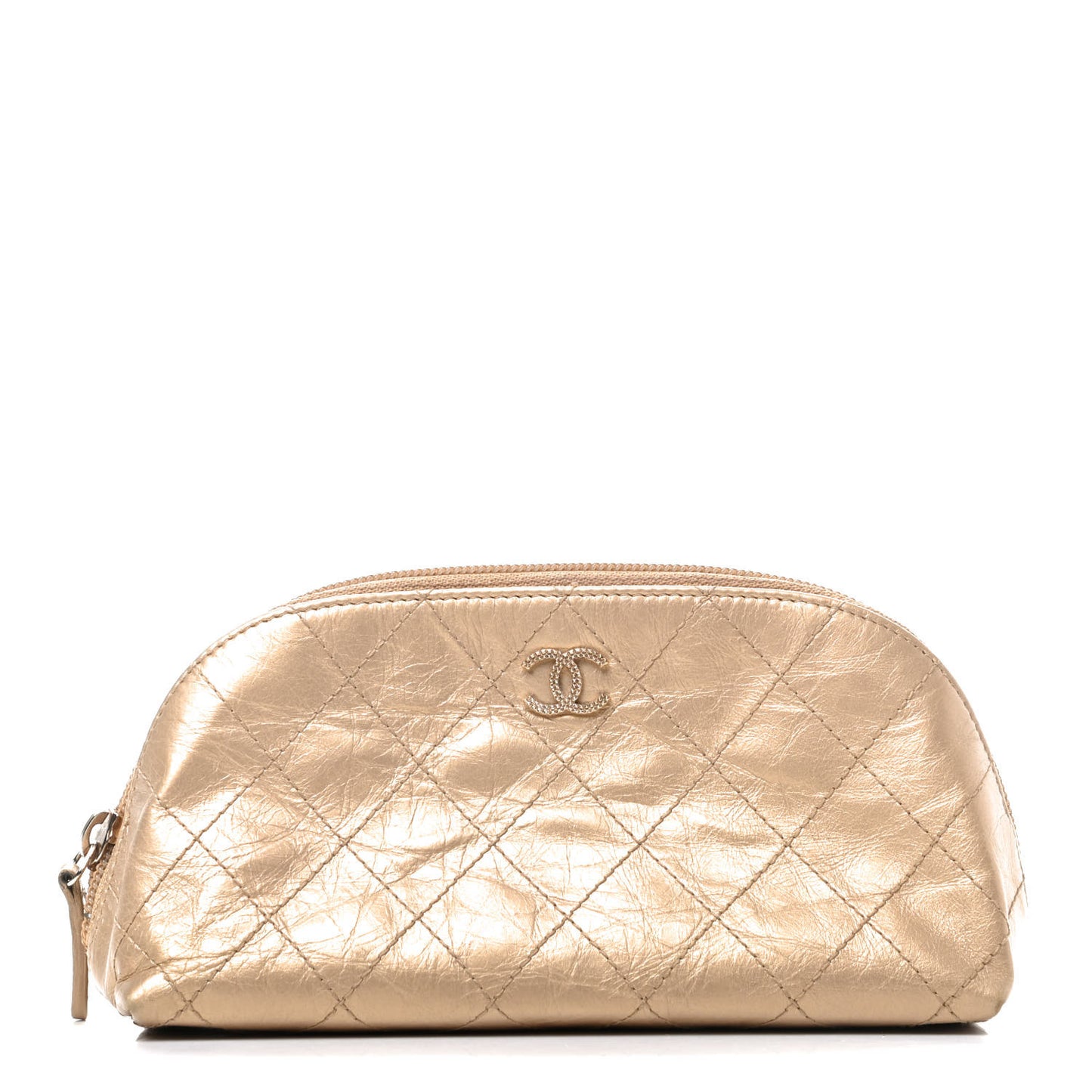Metallic Aged Calfskin Quilted Palette Cosmetic Case Gold