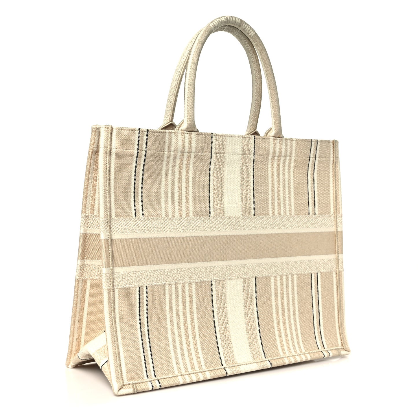 Canvas Embroidered Large Stripes Book Tote Beige