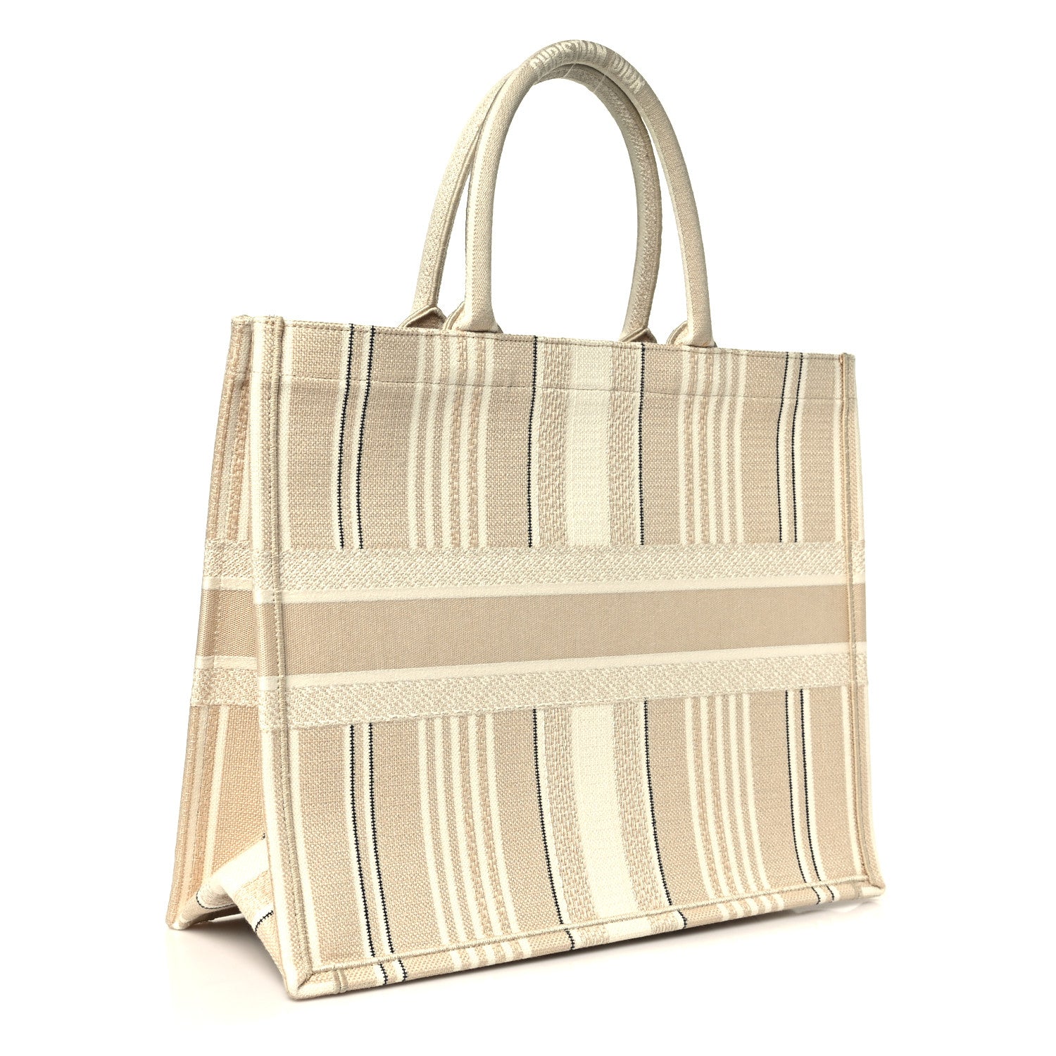 Christian Dior Canvas Embroidered Large Stripes Book Tote Beige 2 of 9