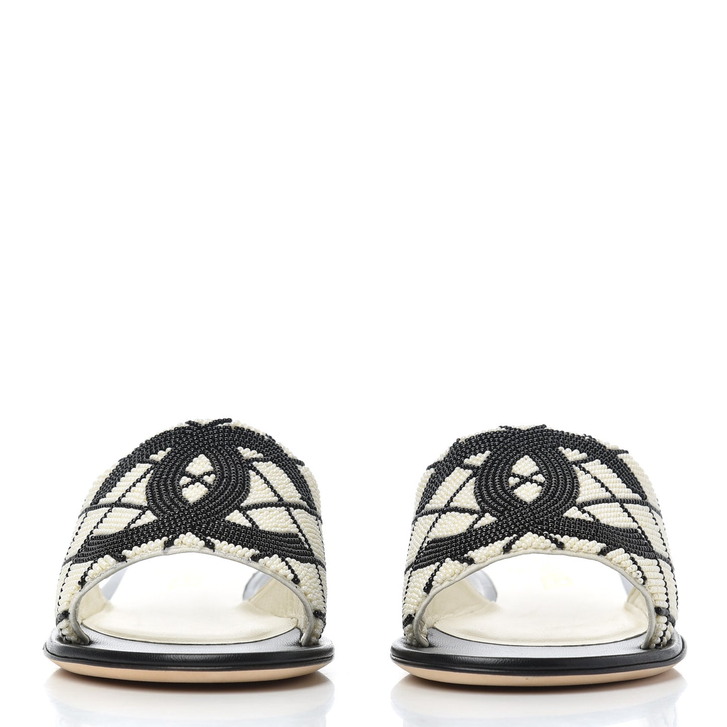 Pearl Embroidery CC Mules 35 Black White