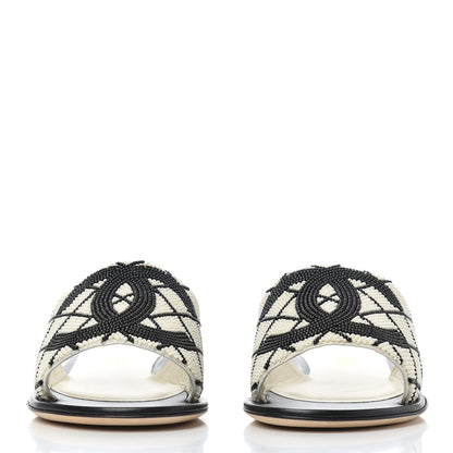 Chanel Pearl Embroidery CC Mules 35 Black White 2 of 9