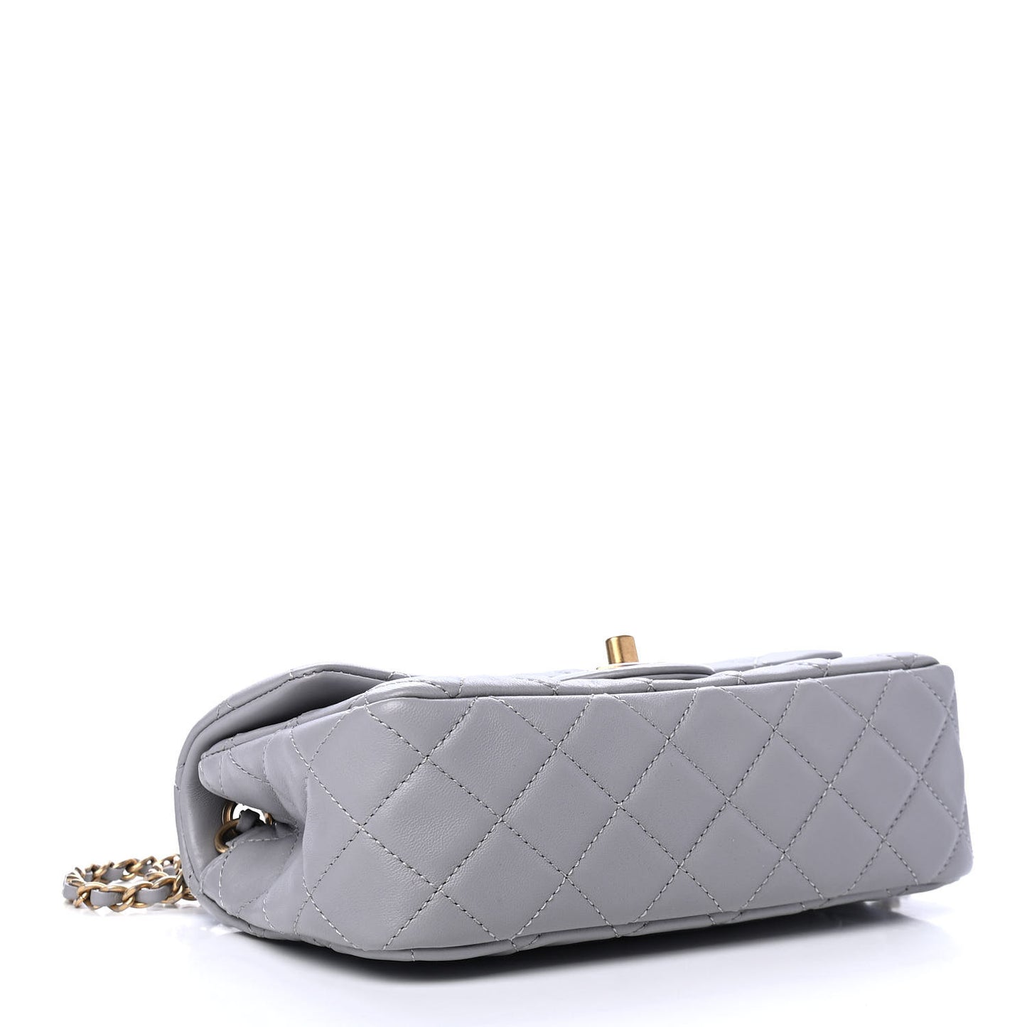 Lambskin Quilted Mini Rectangular Pearl Crush Flap Grey
