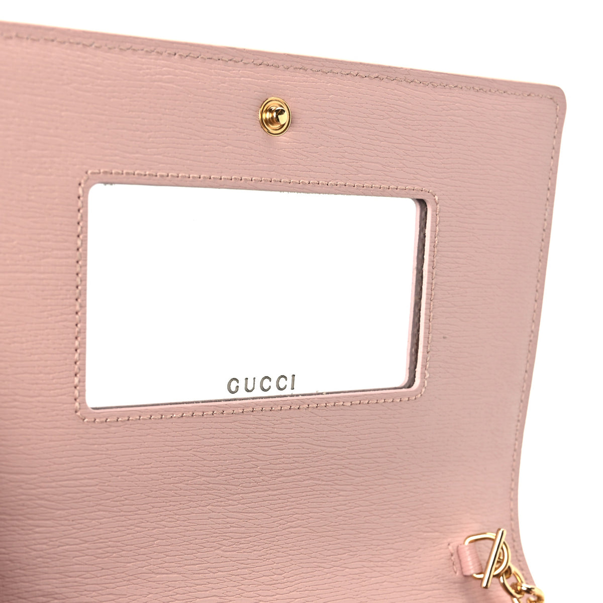 Gucci Textured Calfskin Script Logo Wallet On Chain Light Pink 6 of 10