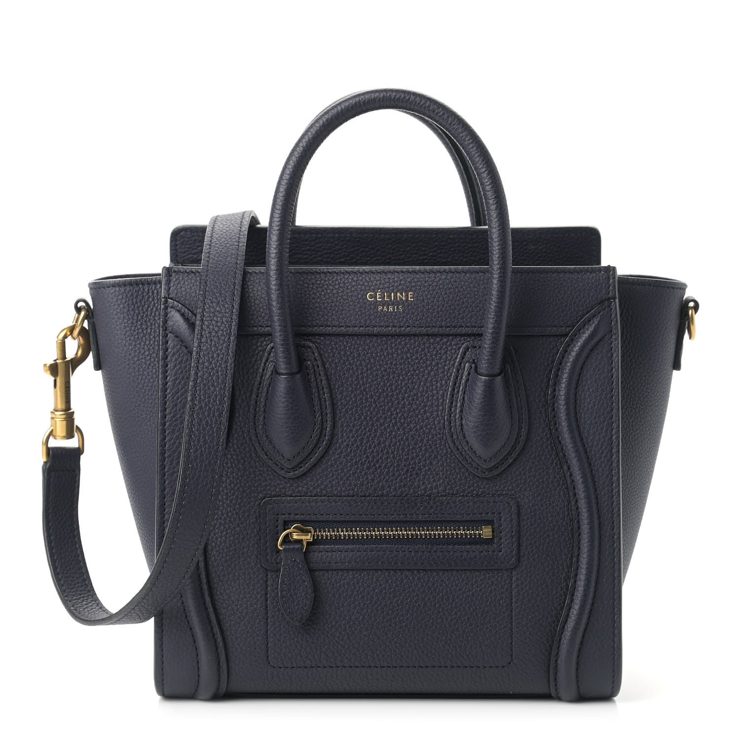 Celine Drummed Calfskin Nano Luggage Navy Blue 1 of 9