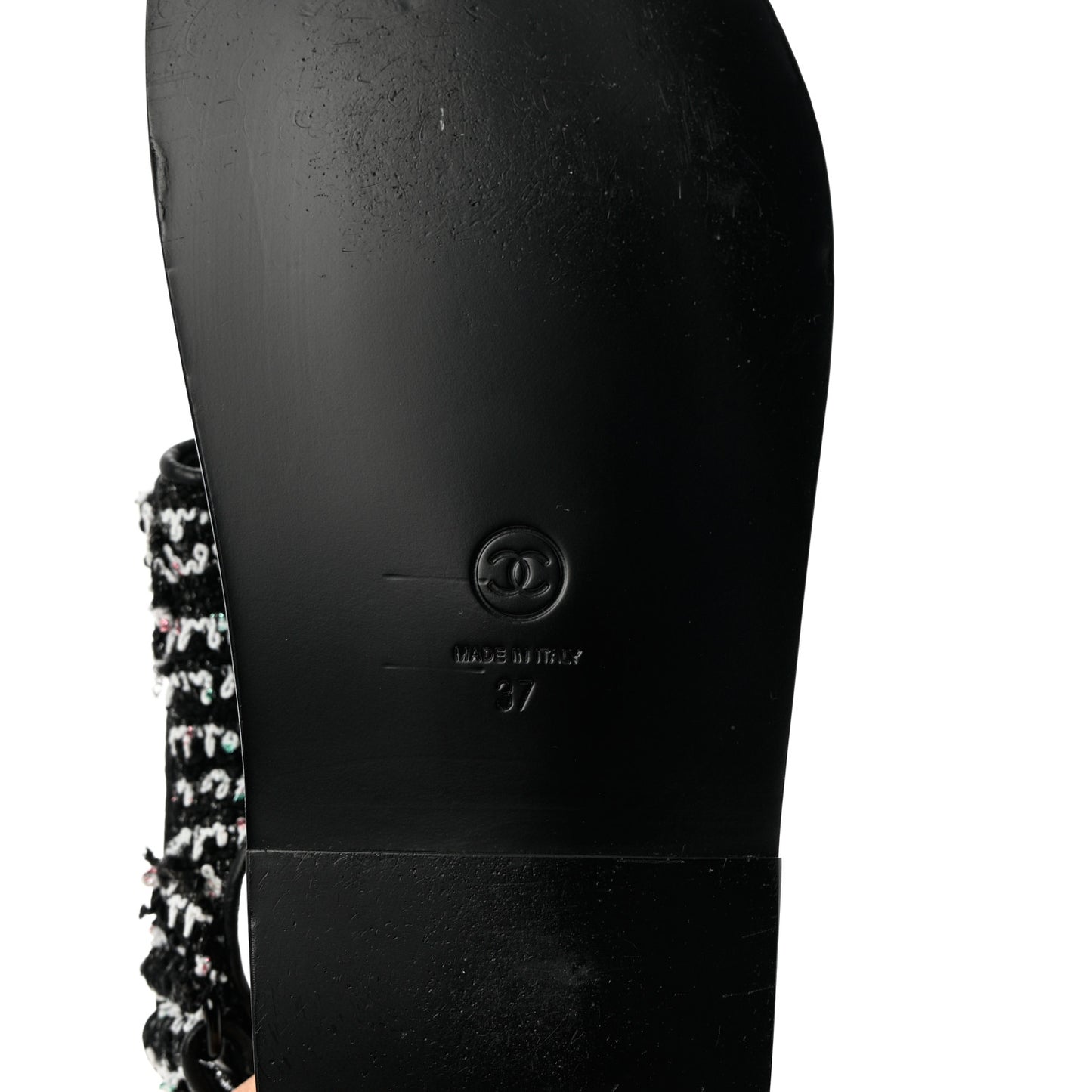 Tweed Lambskin Dad Sandals 37 Black White