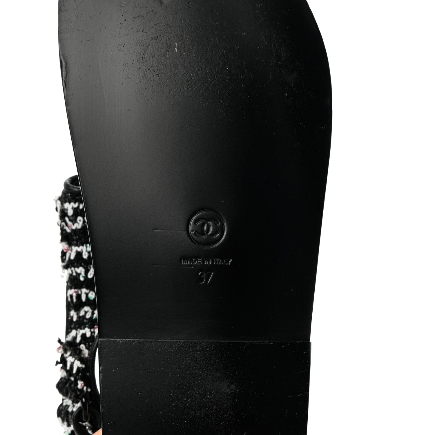 Chanel Tweed Lambskin Dad Sandals 37 Black White 8 of 8