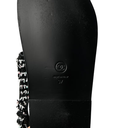 Chanel Tweed Lambskin Dad Sandals 37 Black White 8 of 8