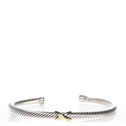 David Yurman Sterling Silver 18K Yellow Gold 4mm X Station Cable Bracelet 1 of 4