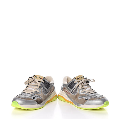 Gucci Metallic Calfskin Suede Womens Ultrapace Sneakers 36.5 Silver Oatmeal 5 of 10
