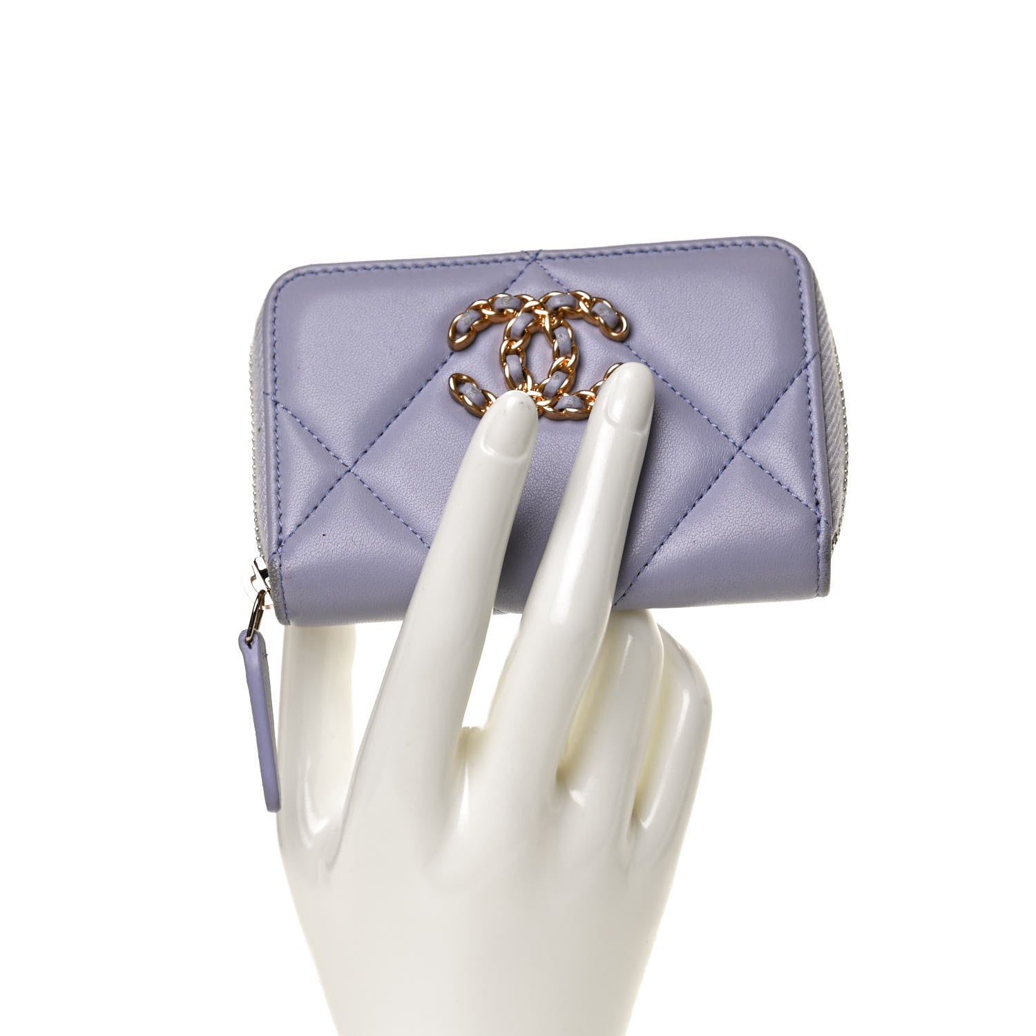 Chanel Lambskin Quilted Chanel 19 Zip Around Coin Purse Wallet Light Purple 2 of 12