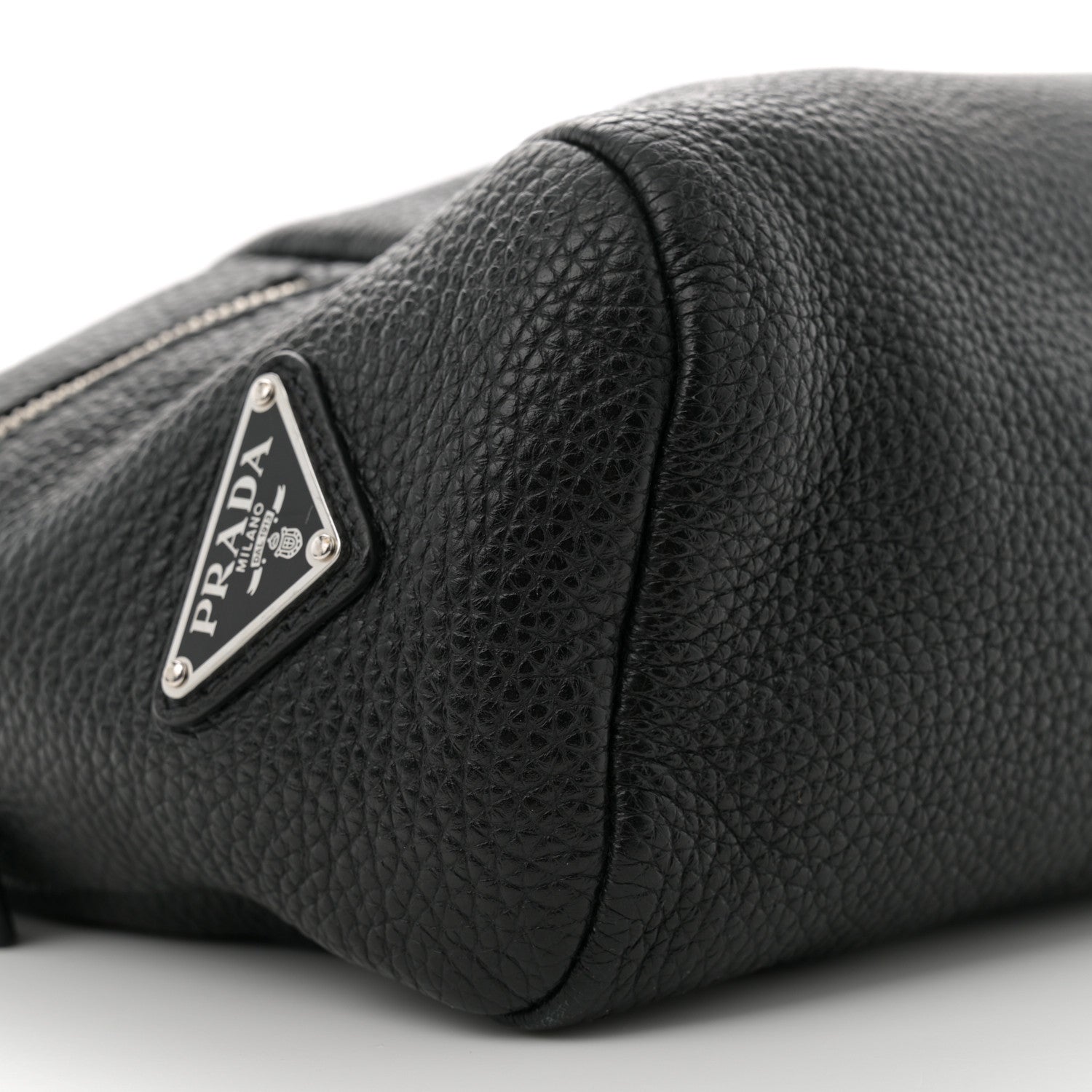 Prada Vitello Daino Triangle Logo Embossed Shoulder Bag Black 9 of 10