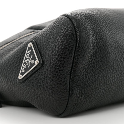Prada Vitello Daino Triangle Logo Embossed Shoulder Bag Black 9 of 10
