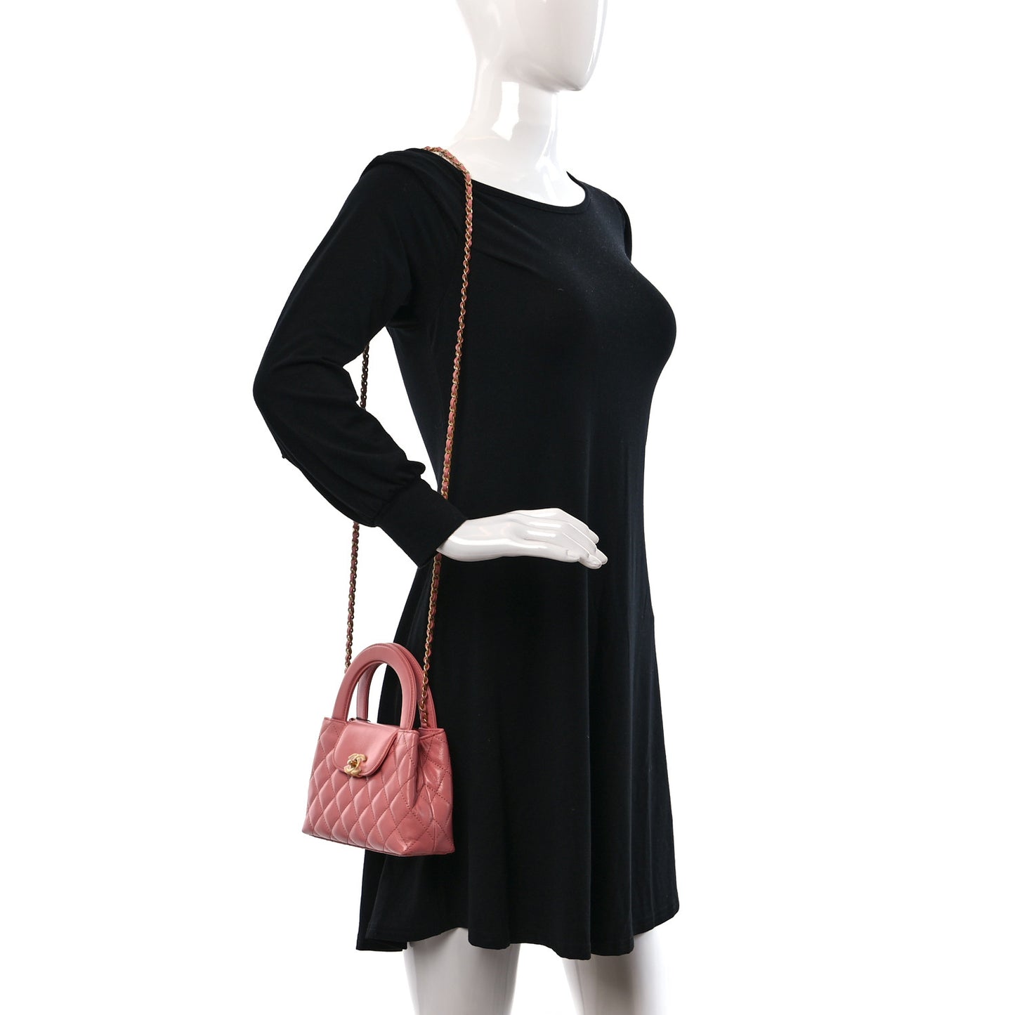 Shiny Aged Calfskin Quilted Nano Kelly Shopper Coral Pink