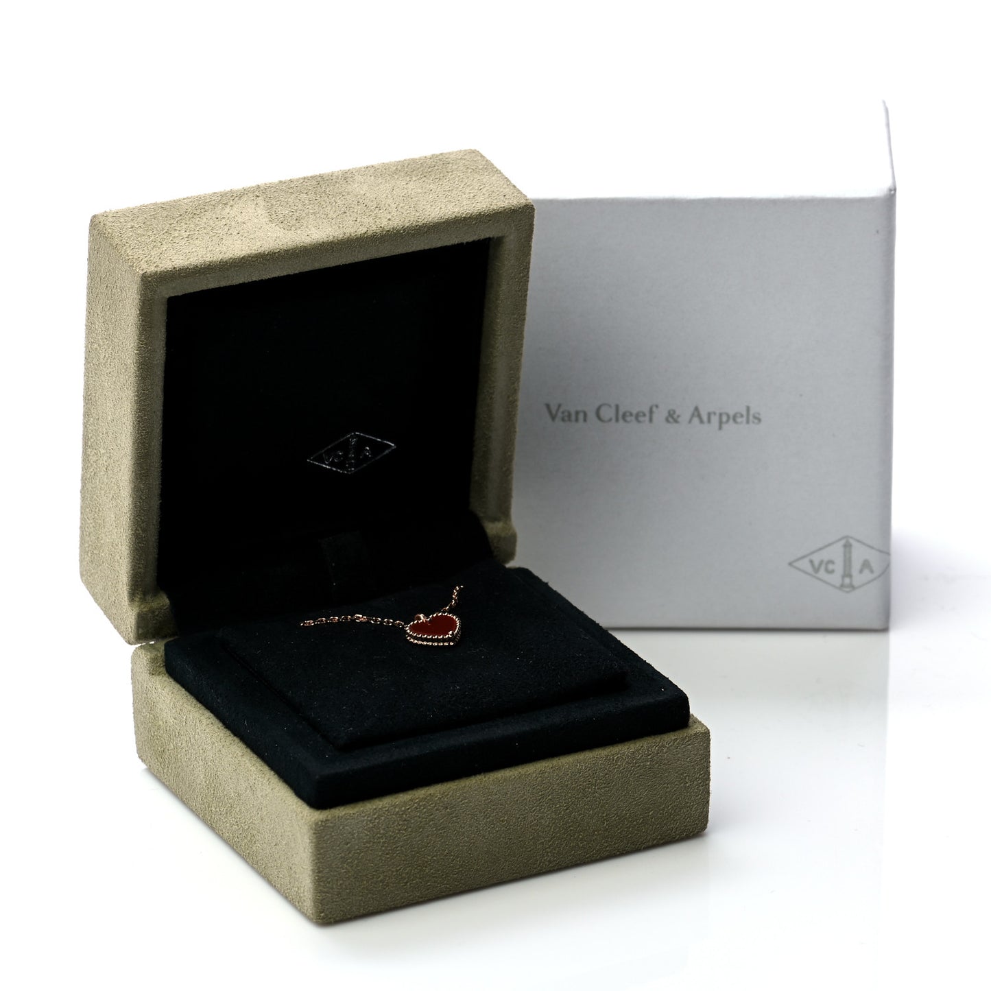 18K Rose Gold Carnelian Sweet Alhambra Heart Pendant Necklace