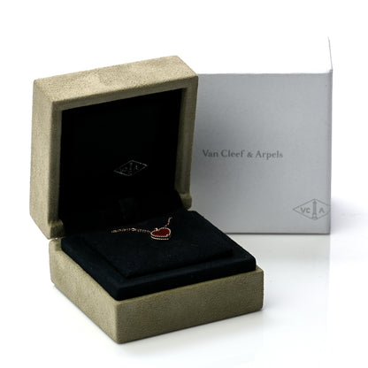 Van Cleef & Arpels 18K Rose Gold Carnelian Sweet Alhambra Heart Pendant Necklace 7 of 7