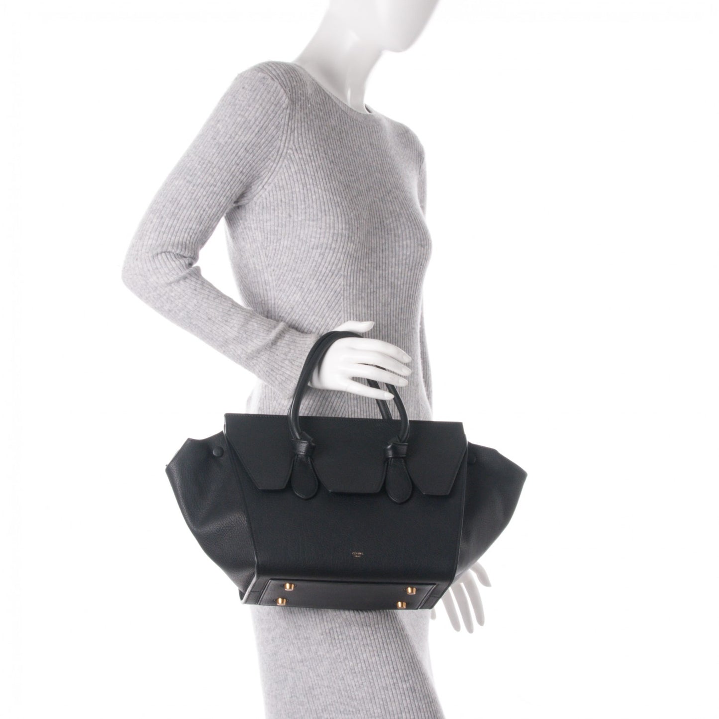 Crisped Calfskin Mini Tie Knot Tote Black