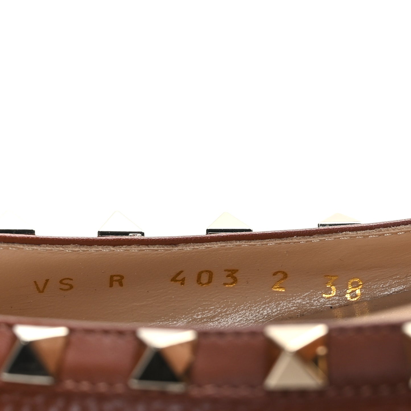 Pebbled Calfskin Rockstud Ballerina Flats 38 Bright Cognac