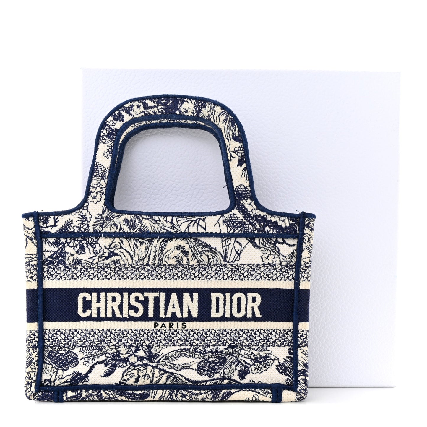 Canvas Embroidered Mini Toile De Jouy Book Tote Blue
