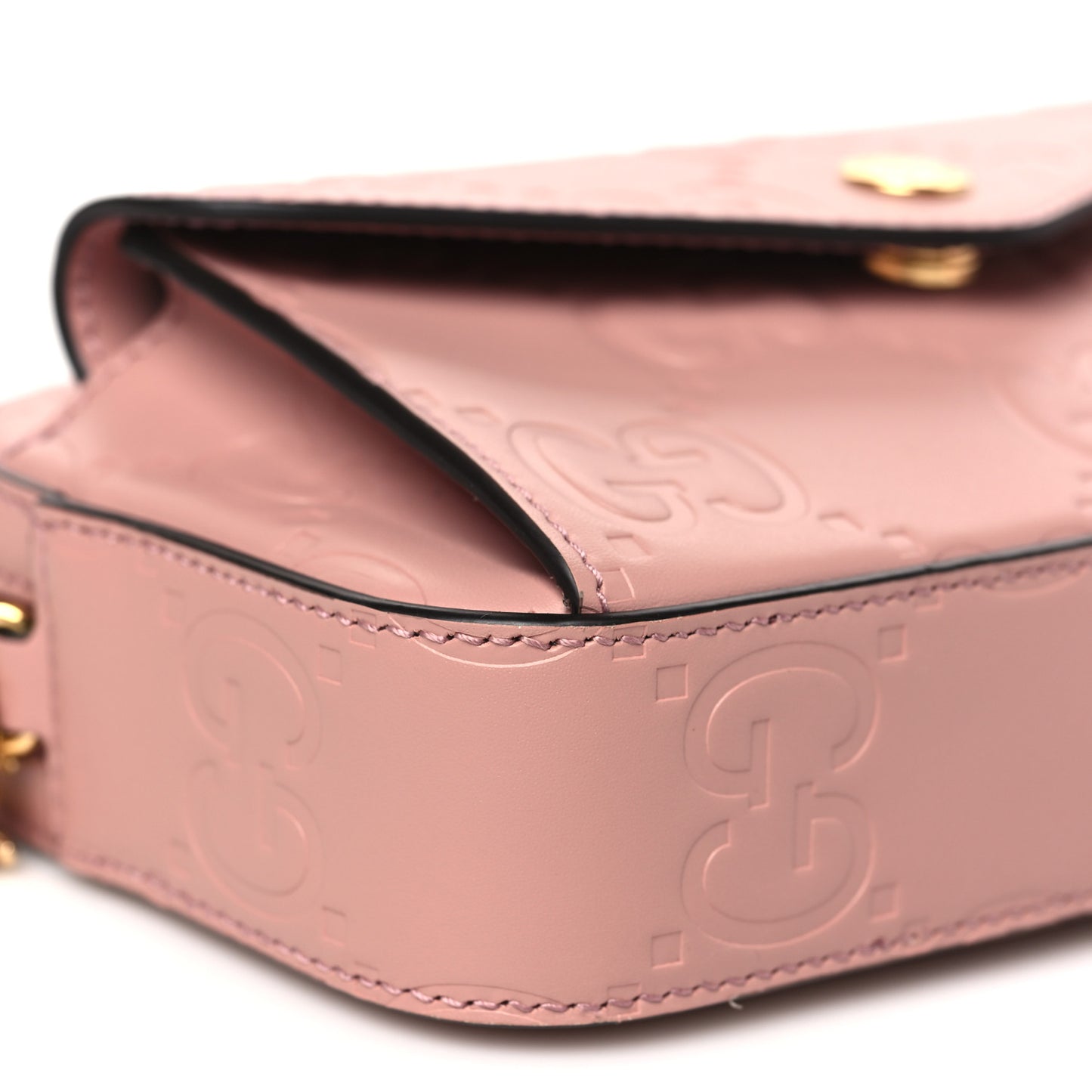 Calfskin GG Super Mini Debossed Chain Wallet Dust Carmine