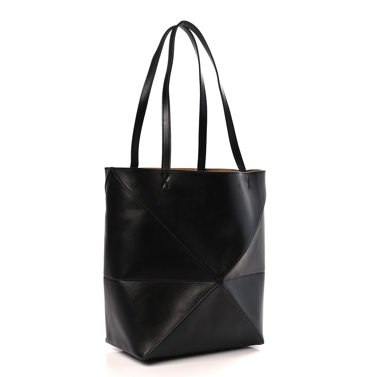 Shiny Calfskin Medium Puzzle Fold Tote Black