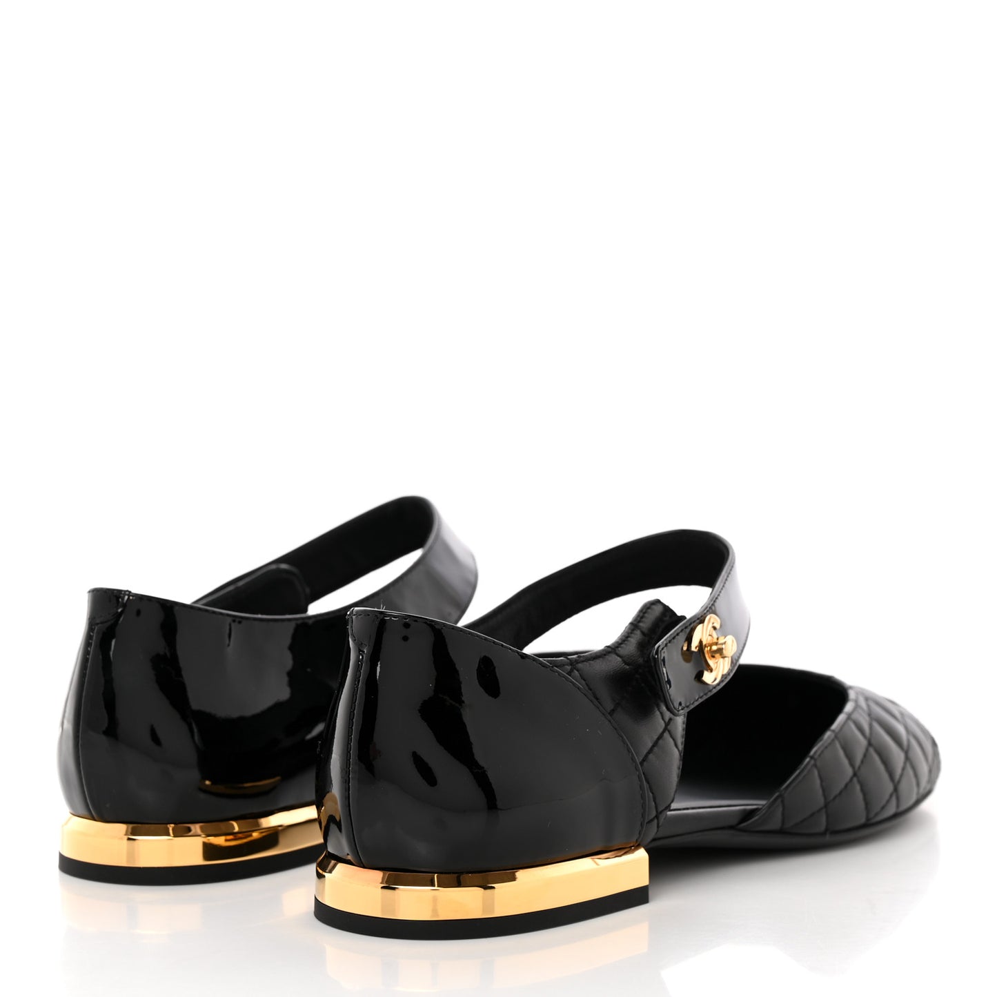 Patent Lambskin Quilted Cap Toe Ballerina Flats 39 Black