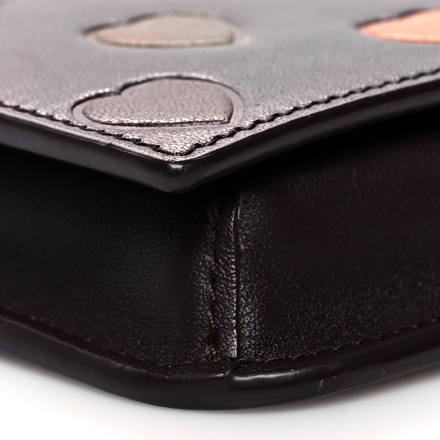 Lambskin Heart Embossed Monogram Chain Wallet Vintage Cognac