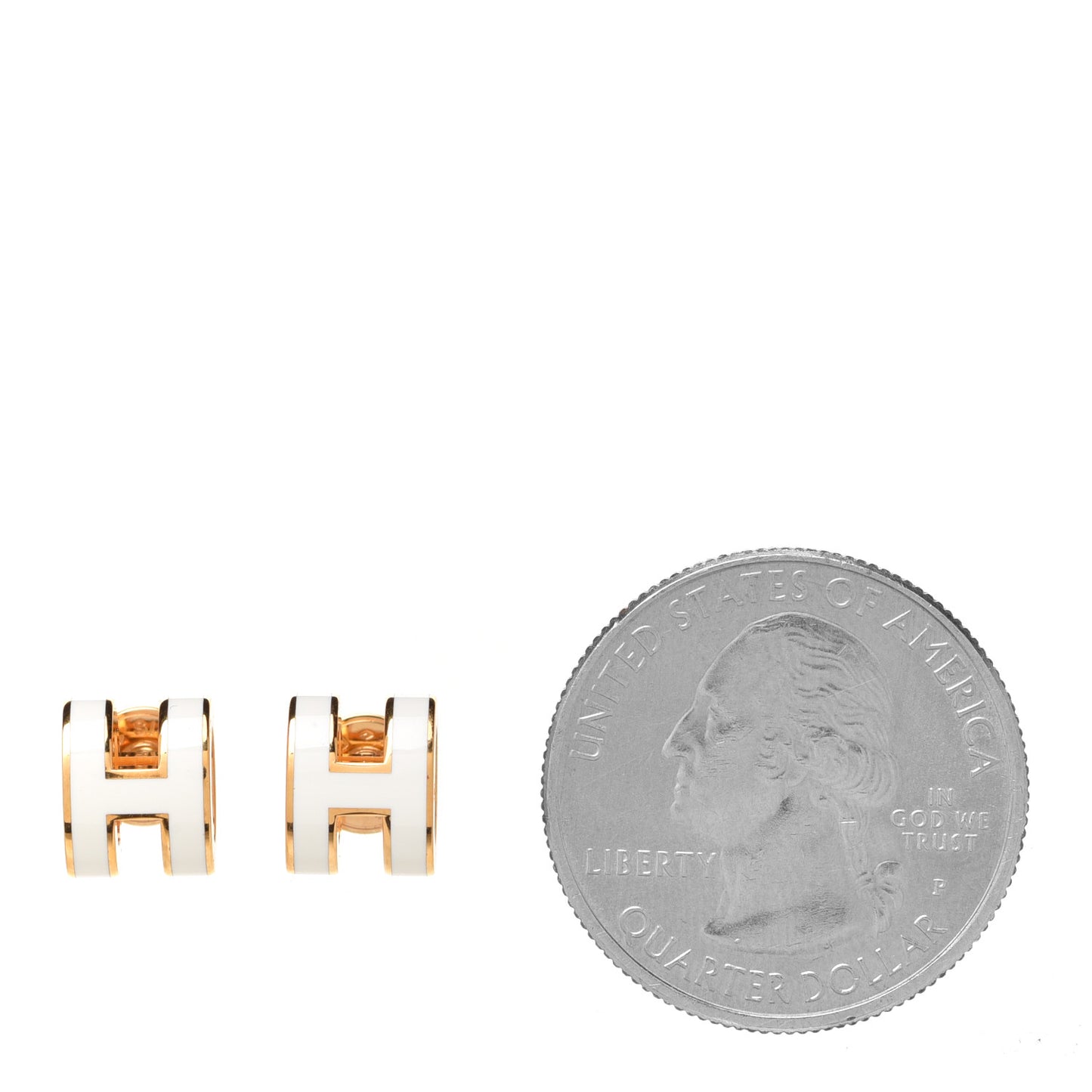 Gold Lacquered Mini Pop H Earrings White