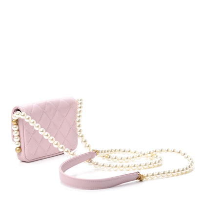 Chanel Calfskin Quilted About Pearls Card Holder Flap With Chain Light Pink 3 of 9